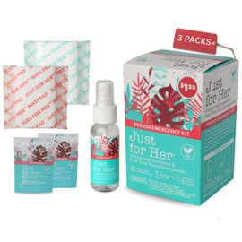 Just for Her Emergency Period Kit – Ultra Thin Maxi Pads with Wings, Wipes Flushable, Feminine Spray Wash – Teen Girls Essentials Overnight (3 Pack)