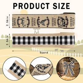 ABTOLS 2 Roll 10 Yards Farm Ribbons, 2.5" Rooster Wired Edge Burlap Ribbon Black White Buffalo Plaid Ribbon Farm Fresh Gift Wrapping Ribbon for Home Party Decor Gift DIY Crafts Wreaths Bow
