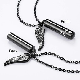 abooxiu Cylinder Cremation Necklace for Pet Ashes Urn Necklace with Angel Wing Pet Paw Ashes Necklace for Dog/Cat Pet Memorial Keepsake Jewelry…, Large, Stainless Steel, stainless steel
