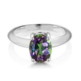 Gem Stone King 925 Sterling Silver 9X7MM Oval Gemstone Birthstone Solitaire Engagement Ring | Wedding Engagement Anniversary Promise Ring For Women | Available In Size 5, 6, 7, 8, 9