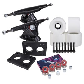 Cal 7 Longboard Skateboard Combo Package with 70mm Wheels & 180mm Lightweight Aluminum Trucks, Bearings Complete Set & Steel Hardware (Black Truck + Solid White Wheels)