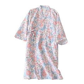 Sleepwear Kimono Women's Nightdress Summer Autumn Night Dress Cotton Breathable Sleepwear Dressing Gown Bathrobe Seasons Comfortable Sleep Shirt Soft Cosy Bath Sleeping Nursing Time, Blue Sakura