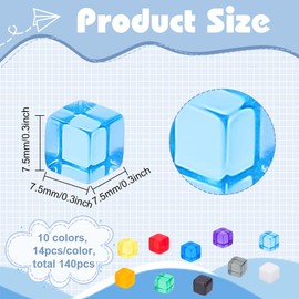 BENECREAT 140Pcs 10 Colors 7.5mm Blank Dice Acrylic Dice Cubes Assorted Color No Hole Beads with Storage Box for Dice DIY Making, Board, Party Favor, Teaching