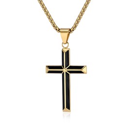FUTPLOR Cross Necklace for Men, Silver Gold Black Stainless Steel Cross Enamel Craft Minimalist Faith Cross Jewelry Mens Cross Pendant 24 Inch Adjustable Box Chain Unisex Cross Jewelry (Medium, Gold Black)