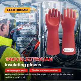 GOL-SIV Rubber Electrical Insulated Gloves, Resistant 10kV High Voltage Electrical Insulating Gloves For Lineworker (Red,one size)