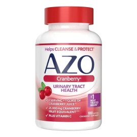 Azo Arándano Tracto Urinario Probióticos + Vitamina C 100 Ct Sabor Sin Sabor salud del tracto urinario de arándano, 1 porción: 1 vaso de jugo, pastillas de arándano sin azúcar y sin OMG para adultos.