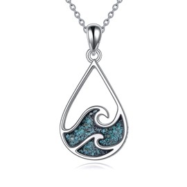 YFN Ocean Wave Necklace Sterling Silver Turquoise Pendant Beach Jewellery Summer Theme Gifts for Women Girls