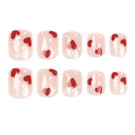 Valentine'S Day Press on Nails Short Square Fake Nails with Heart Designs Valentines Day Short Nails Press ons for Women Light Pink Full Cover Acrylic Glue on Nails 24 Pcs