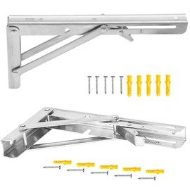 Hocansen Pack of 2 Folding Console Heavy Duty 10 Inch Stainless Steel Folding Angle 90 Degree Folding Support Shelf Support Bracket Folding Shelf Brackets for Table (250 mm/Silver)