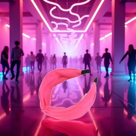 WNHNO 1pc Pink Neon Accessories Knotted Headbands Wide Hair Bands Ladies Non-slip Cross Knot Neon Headbands 80s 90s Fluorescent Hair Hoops for Women,Girls