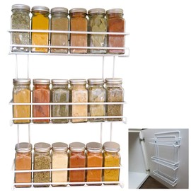 Evelots Spice Rack-3-Tier-Door/Wall Mounted-Coated Wire-Can Store 18 Bottles