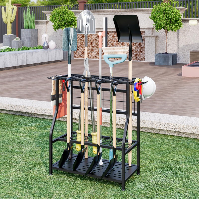 YIZAIJIA Garden Tool Organizer Holder Heavy Duty Steel Rack Up