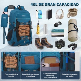 RAINSMORE Mochila Senderismo 40L Impermeable Mochila Camping Ligera y Plegable Mujer Mochila Senderismo Hombre Transpirable para Campismo Viaje Deportes, Azul