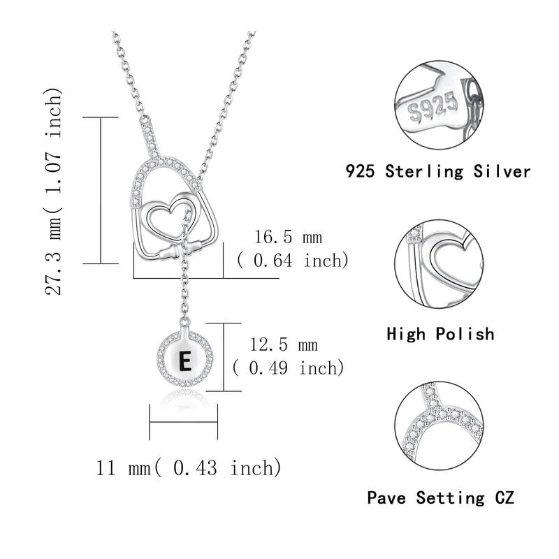 Zepmais Initial Stethoscope Necklace Women - 925 Sterling Silver Letter