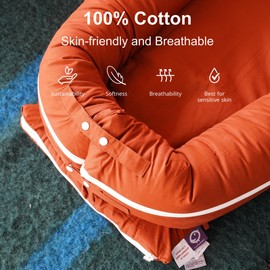 CooCooBaby Deluxe Infant Lounger, Baby Nest Cover for Baby Girls & Boys, Newborn Essentials for Baby 0-12 Months, 100% Cotton (Gingerbread)