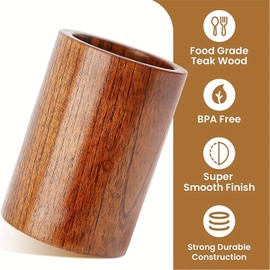 trabag Wooden Kitchen Utensil Holder, Round Wooden Cutlery Holder, Cookware Holder Organiser, Chopsticks Holder, Kitchen Storage for Spatula, Cutlery Spoon (15 x 8.7 cm)