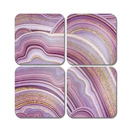 4 x Square Marble Effect Coasters - Art Pink Agate Gold Ink Jigsaw Gift #78321