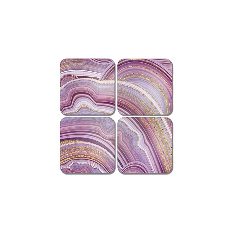 4 x Square Marble Effect Coasters - Art Pink Agate