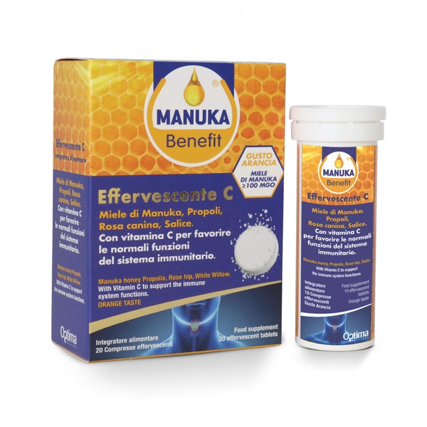 Optima Naturals Manuka Benefit Effervescent C, 20 Tablets, Blue, 20 Units, 90 Gram