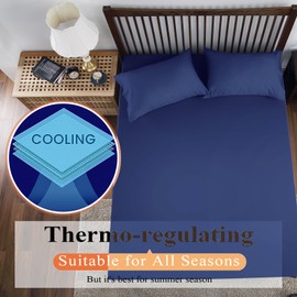 Bamboo Viscose Fitted Sheet 1 Pack Full Size Only,400 Thread Count,8-16" Deep Pocket,Bottom Sheet Colorfast Soft & Silky & Breathable(1 Fitted Sheet Only, Navy Blue, Full)