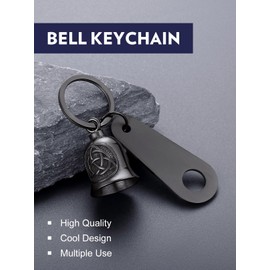 Bandmax Keyring Motorcycle Bell Stainless Steel Motorcycle Bell Keyring Viking Lucky Charm Keyring for Motorcyclists, F-Celtic-Black