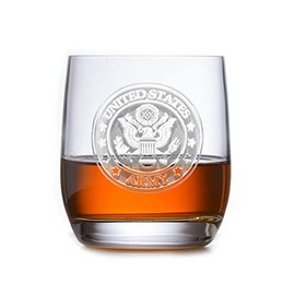 Custom Etched Army Weinland Crystal Rocks Double Old Fashioned Glass (Set of 2)