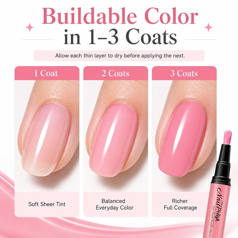 Pink Nude Nail Polish Pens 6 Colors, Quick Dry Water