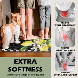 Lemon Kitchen Mat Set of 2 Anti Fatigue Kitchen Rugs Black and White Buffalo Plaid Comfort Standing Cushioned Kitchen Rugs and Mats Set for Kitchen Sink Laundry Room Office, 17.3" x28" + 17.3" x 47"