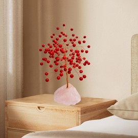 SJGUOJI Natural Rose Quartz Crystals Tree with Copper Wire, Pink Desk Decor, Feng Shui Home Decor for Love, Wealth and Luck 4"-6"