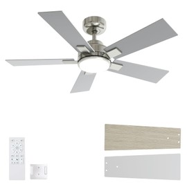 Modern Ceiling Fans with Lights - 42 inch Nickle Outdoor Ceiling Fan with Light and Remote, Reversible DC Motor, 6-Speed Quiet 3CCT LED Dimmable for Bedroom, Indoor and Outdoor, Patios, ETL Listed