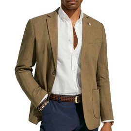 PJ PAUL JONES Mens Sport Coats and Blazers Classic Fit 2 Button Cotton Blazer Breathable Unlined Linen Blazer Jacket Dark Khaki L