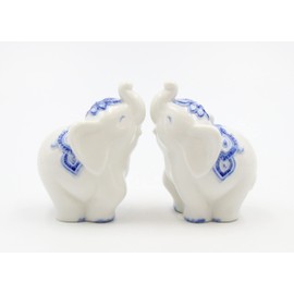 Cosmos Gifts 21017 White with Blue Porcelain Elephant Salt and Pepper Shaker
