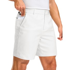 Pudolla Men's Golf Dress Shorts 7" Stretch Casual Work Hybrid Shorts for Men with 3 Pockets Quick Dry Breathable(White 30)