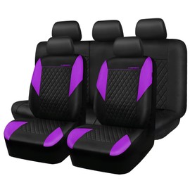 CAR PASS Purple Leather Seat Covers, Quilting Pretty Car Seat Cover with 5mm Composite Sponge Inside,Airbag Compatible,Universal Fit for Most Sedan SUV Van Truck (Full Set,Purple)