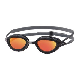 Zoggs Predator Titanium flex Goggles, UV Protection Swim Goggles, Quick Adjust Swim Goggle Straps, Fog Free Adult Swim Goggle Lenses, Goggle, Ultra Fit, Grey/Black/Mirrored Orange - Regular Fit