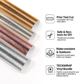 TECKWRAP Metallic Textured Chrome Vinyl Bundle Adhesive Vinyl Bundle 12" x 36"/Rolls for DIY Craft, Arts (Silver,Gold,Champagne Gold,Rose Gold)