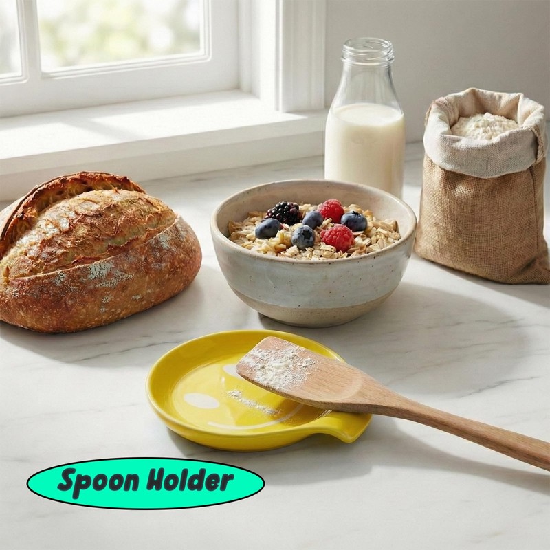 Molybdix Coffee Spoon Rest, Smiley Face Ceramic Spoon Holder For