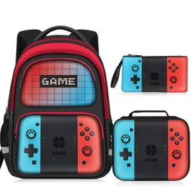 JIRAIKEI Kids Backpack for Boys,3pcs Boys Backpack with Lunch Box Set for Children Teens Elementary Middle School,Gamer Bookbag Ages 6-18,School Bookbag Travel Back Pack,17″ Large Capacity