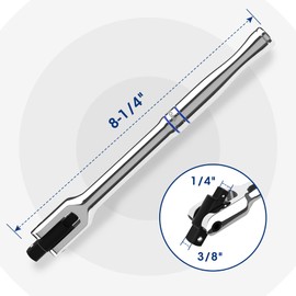 WORKPRO Dual Drive Breaker Bar, 3/8" & 1/4" Drive, Heavy Duty Breaker Bars, 8-inch Length with 360° Rotatable Head, Spring-loaded Detent Ball, Chrome Vanadium Steel Made