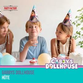 Party Factory Gabby's Dollhouse - 10 cappelli di carta per feste di compleanno per bambini, decorazione per feste di compleanno, con motivo Gabby