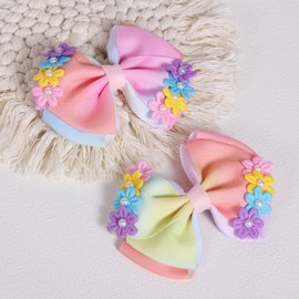 4 Inch Pearl Flower Hair Bows for Toddler Girls Colorful Ribbon Hair Bows Alligator Clips Floral Hair Accessories for Teens Kids Women Children Summer School Holiday Gift in Pairs