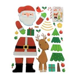 Christmas Reusable Window Clings, Build Your Own Christmas Scene (Santa, Reindeer and Christmas Tree, 36 Clings, 1 Sheet)