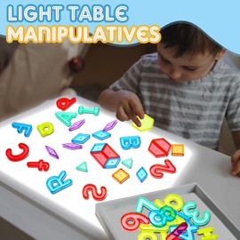 Blueweenly 268 Pcs Plastic Practice Set Transparent Letters and Numbers Light Box Accessory Color Exploration Sensory Play Create Build and Design Light Table Manipulatives