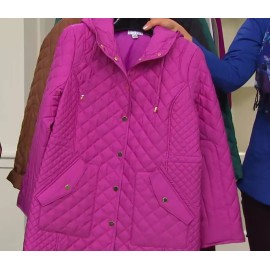 Joan Rivers Classics Quilted Barn Coat Jacket Hooded , Orchid Purple , S