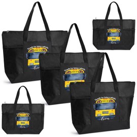 Abbylike 5 Pcs Bus Driver Gifts School Bus Driver Appreciation Day Gift Tote Bags with Mesh Pockets Black Tote Bags with Zipper for Work Gifts Week Women for Thanks Bus Driver