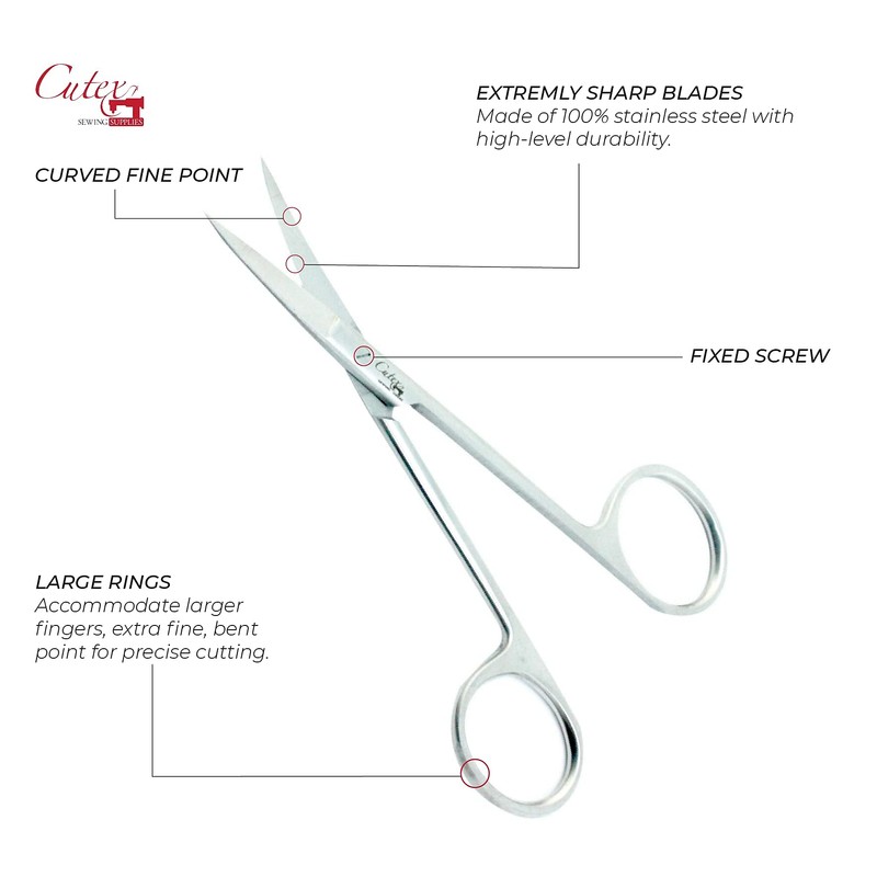 Cutex 4-1/2" Curved Fine Point Embroidery Scissors/Thread Trimmers