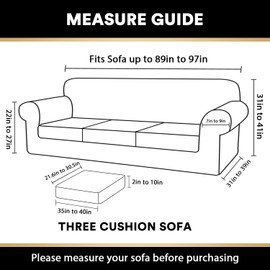 PrinceDeco PriceDeco Velvet XL Couch Cover for Oversized Sofa 4 Piece Sofa Covers for 3 Cushion Couch Washable Furniture Protector with Non Slip Elastic Bottom Width Up to 97 Inch(X-Large, Ivory)