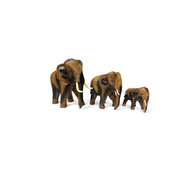Purity Style Wooden Elephant Ornament Carved Walking (Medium 15cm)