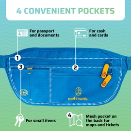 Travel Money Belt - Slim Passport Holder and RFID Travel Wallet - Anti Pickpocket Travel Pouch for Passport and Documents, Cash, Credit Cards, Keys and More (Navy Blue)