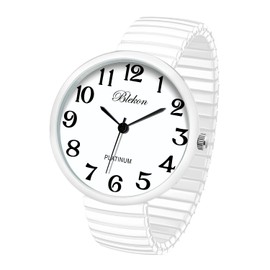 Blekon Collections New Super Large Face Stretch Band Japanese Movement PC21J Fashion Watch, White, Medium, Big face